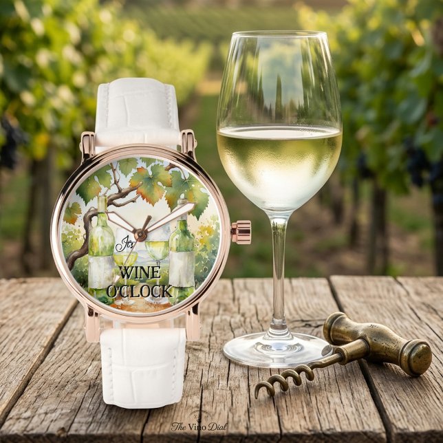 3 WATCH (Watch featuring a watercolor painting of white wine and a vineyard - wine o'clock)