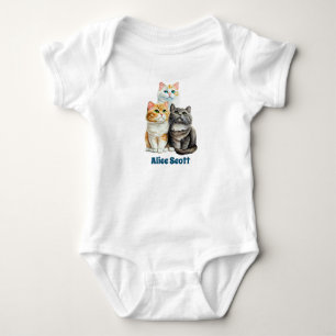 3 watercolor cats sitting next to each other, baby bodysuit