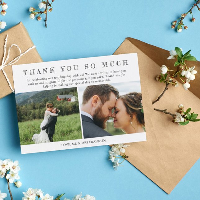 3 Wedding Photos Sketched Font Thank You Card (Creator Uploaded)