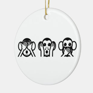3 Wise Monkeys Emoji Ceramic Tree Decoration