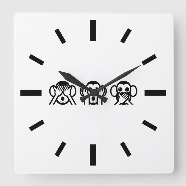 3 Wise Monkeys Emoji Square Wall Clock (Front)