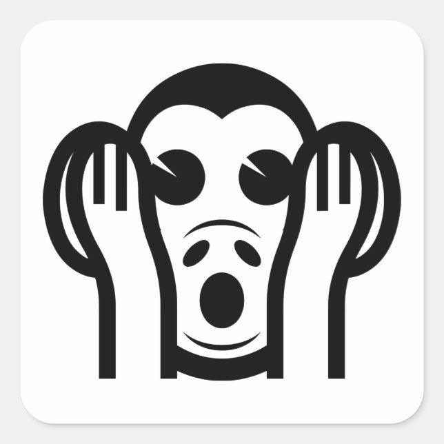 3 Wise Monkeys Kikazaru 聞かざる Hear NO Evil Emoji Square Sticker (Front)