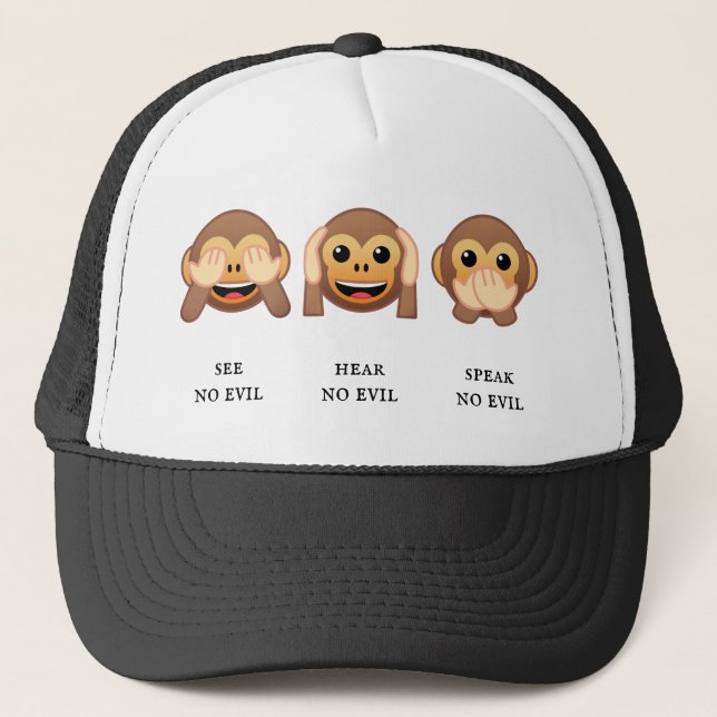 3 Wise Monkeys: see no evil, hear no evil, speak.. Trucker Hat (Front)