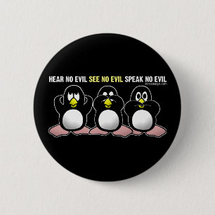 3 Wise Penguins 6 Cm Round Badge