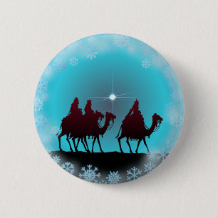 3 WISEMEN, SNOWFLAKES & STAR by SHARON SHARPE 6 Cm Round Badge