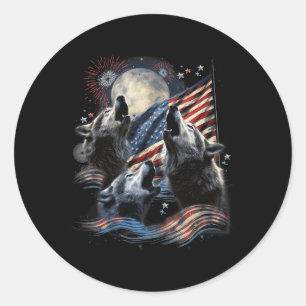 3 Wolf Moon 4th Of July American Flag Howling Amer Classic Round Sticker