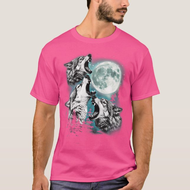 3 Wolf Moon Howling Wolf Head Funny Wolves T-Shirt (Front)