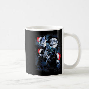 3 Wolves Howling Under Moon Christmas Santa Wolf L Coffee Mug