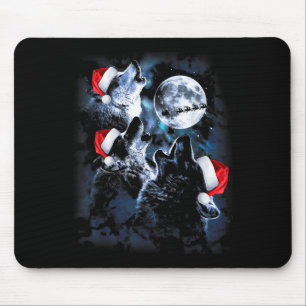 3 Wolves Howling Under Moon Christmas Santa Wolf L Mouse Mat