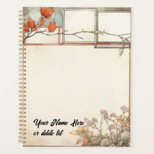 3 writing spots wildflowers and tree red flowers planner