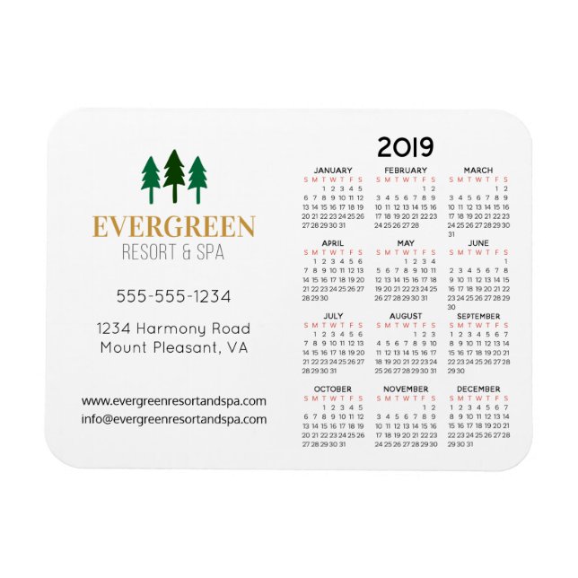 3" x 4" Business Card 2019 Yearly Calendar Flat Magnet (Horizontal)