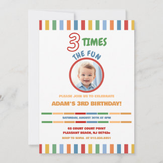 3 X The Fun Colourful Birthday Invitation