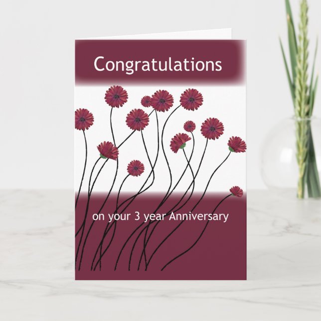 3 Year Anniversary 12 Step Recovery Flowers Card (Front)