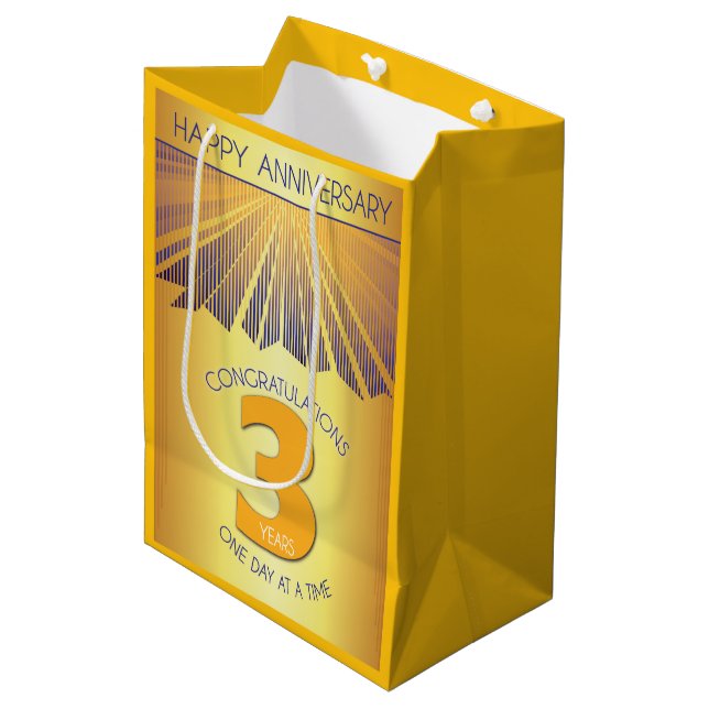 3 Year | Golden Ray 12 Step Anniversary Medium Gift Bag (Front Angled)