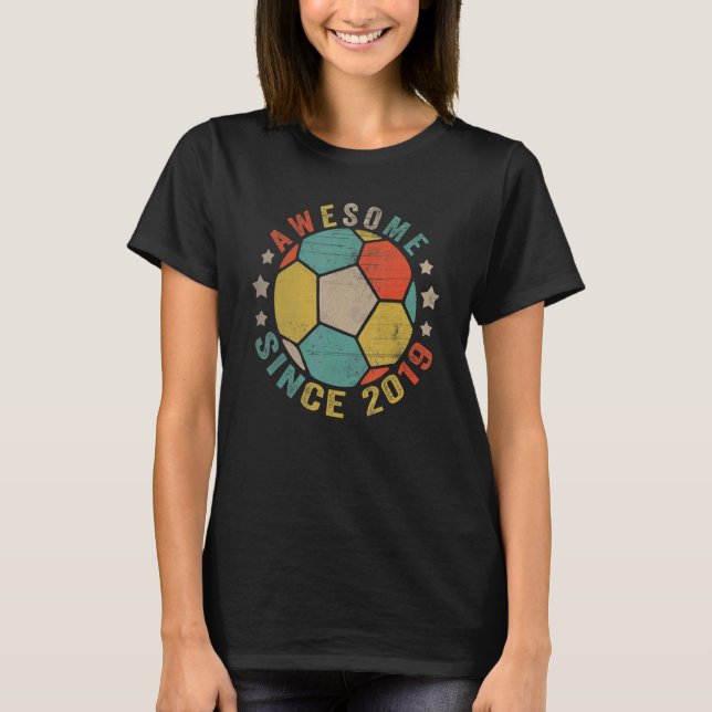 3 Year Old Awesome Since 2019 3rd Birthday Soccer  T-Shirt (Front)