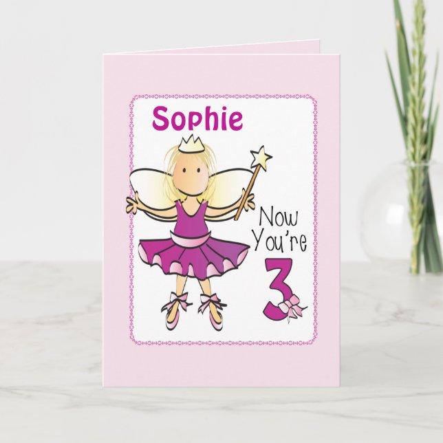 3 Year Old Ballerina Custom Birthday Card for Her (Front)