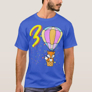 3 Year Old Balloon Fox Birthday  T-Shirt