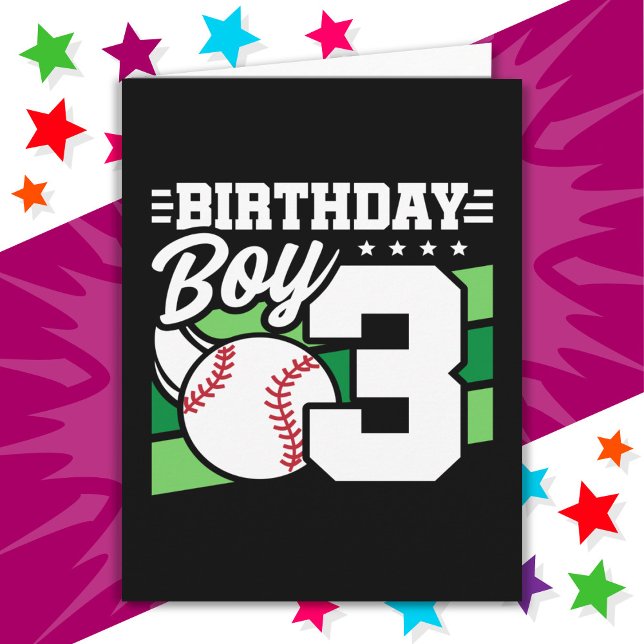3 Year Old Baseball Party Theme 3rd Birthday Boy Card (Creator Uploaded)
