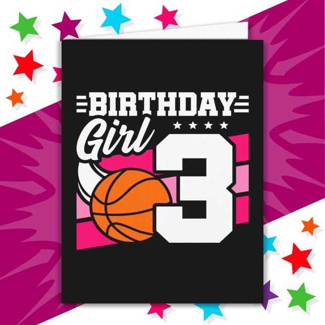 3 Year Old Basketball Party 3rd Birthday Girl Card (Creator Uploaded)