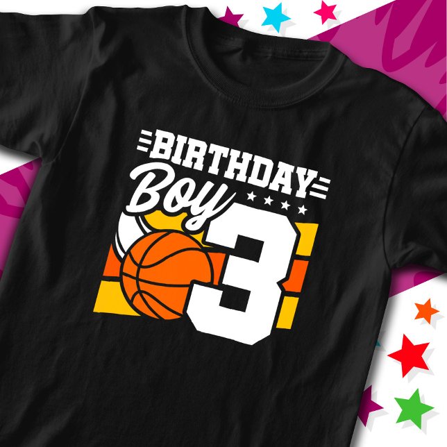 3 Year Old Basketball Party Theme 3rd Birthday Boy T-Shirt (Creator Uploaded)