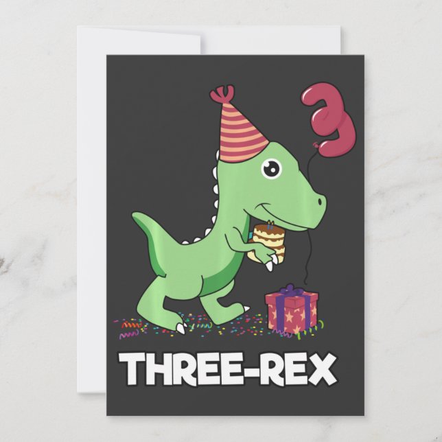 3 Year Old Birthday Boy Dinosaur Three Rex Kids Invitation (Front)