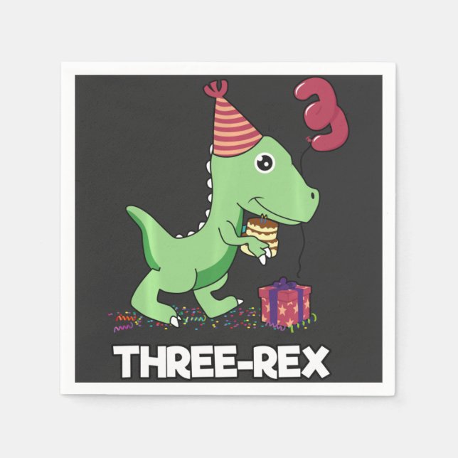 3 Year Old Birthday Boy Dinosaur Three Rex Kids Napkin (Front)