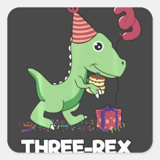 3 Year Old Birthday Boy Dinosaur Three Rex Kids Square Sticker