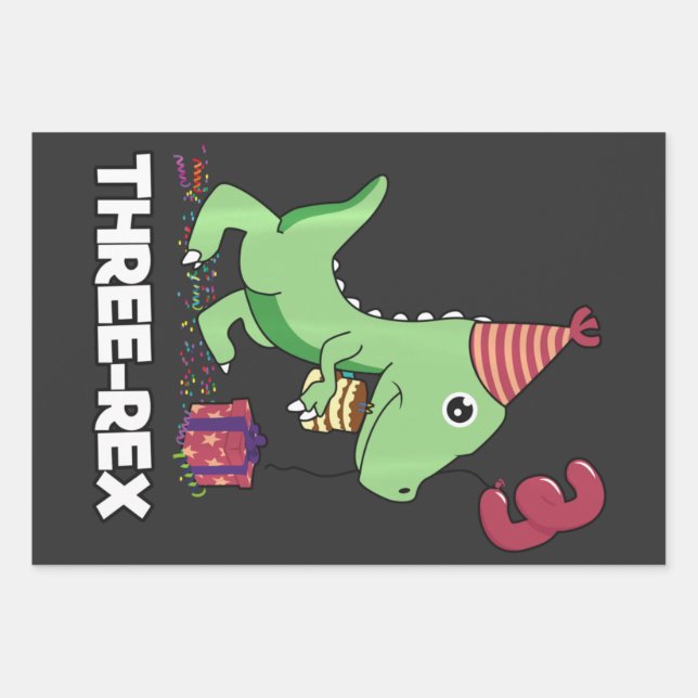 3 Year Old Birthday Boy Dinosaur Three Rex Kids Wrapping Paper Sheet (Front)