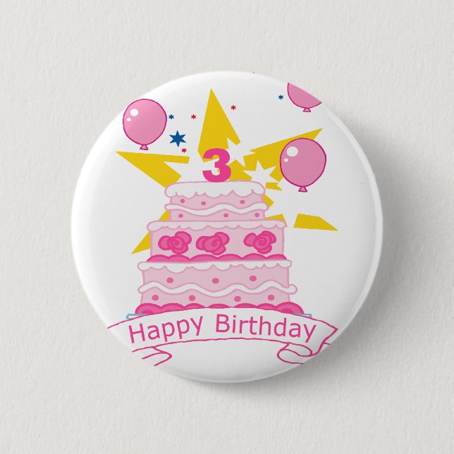 3 Year Old Birthday Cake 6 Cm Round Badge (Front)