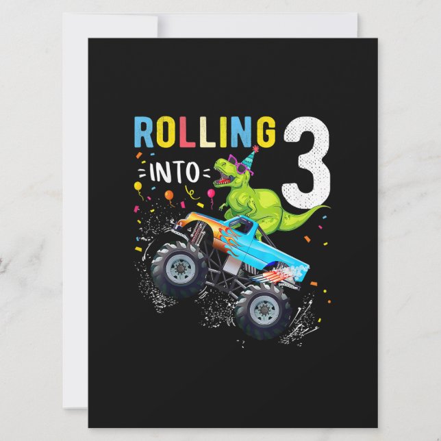 3 Year Old Birthday Dinosaur Monster Truck Family  Card (Front)
