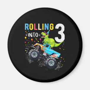 3 Year Old Birthday Dinosaur Monster Truck Family  Magnet