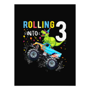 3 Year Old Birthday Dinosaur Monster Truck Family  Photo Print