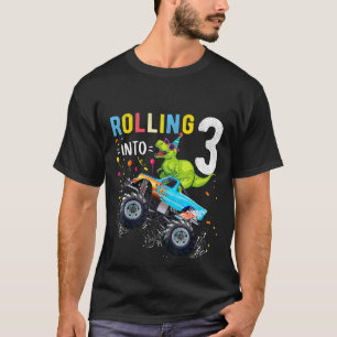 3 Year Old Birthday Dinosaur Monster Truck Family  T-Shirt