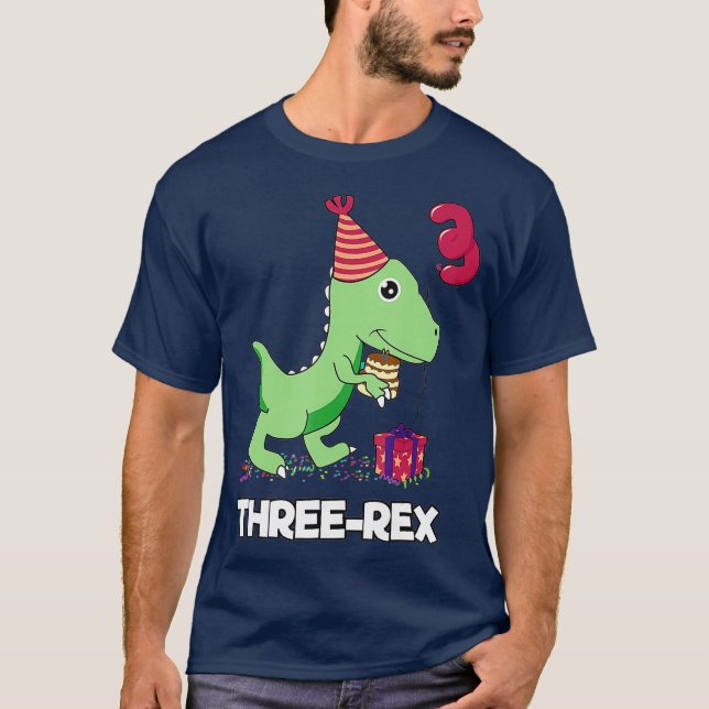 3 year old birthday gift Boy  Dinosaur Three Rex T-Shirt (Front)