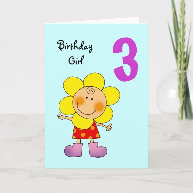 3 year old birthday girl card (Front)