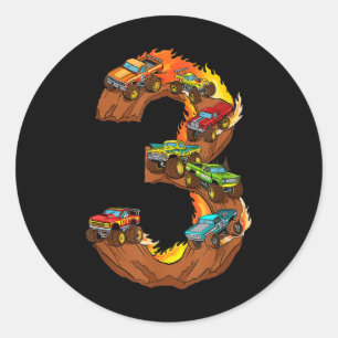 3 Year Old Birthday Monster Truck 3rd Birthday Gir Classic Round Sticker