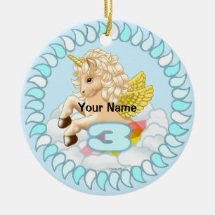3 year old Birthday Unicorn  custom ornaments
