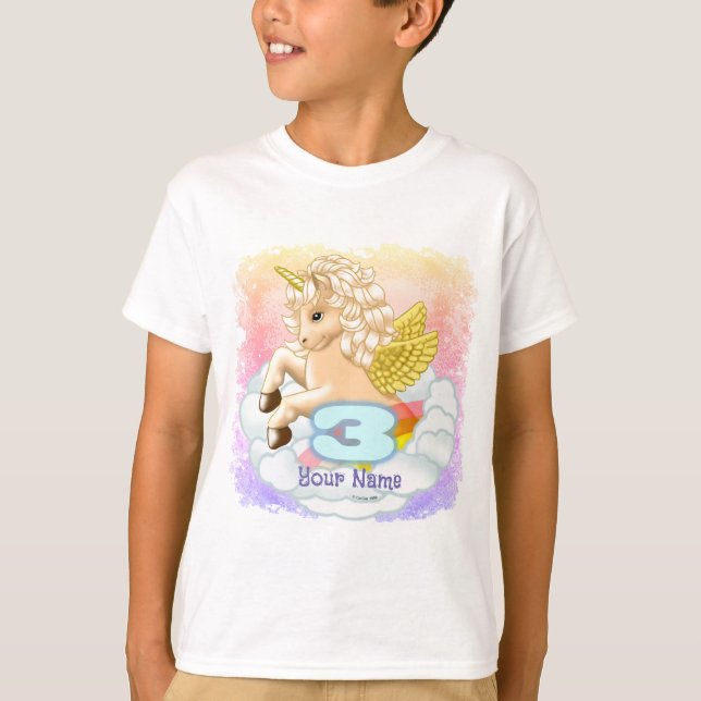 3 year old Birthday Unicorn t-shirts (Front)