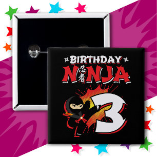 3 Year Old Comic Book Style Ninja 3rd Birthday 15 Cm Square Badge