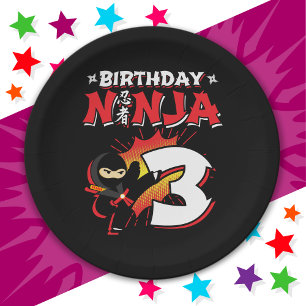 3 Year Old Comic Book Style Ninja 3rd Birthday Paper Plate