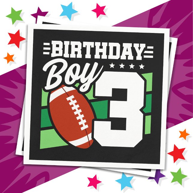 3 Year Old Football Party Theme 3rd Birthday Boy Napkin (Creator Uploaded)