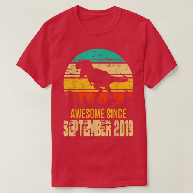 3 Year Old Gifts Awesome September 2019 Dinosaur 3 T-Shirt (Design Front)