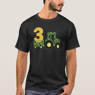 3 Year Old Green Farm Tractor Birthday Party Farme T-Shirt