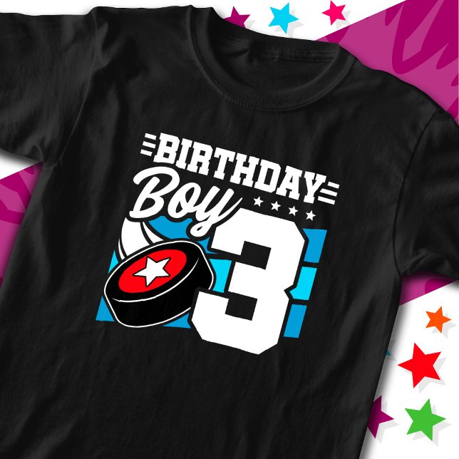 3 Year Old Hockey Party Theme 3rd Birthday Boy T-Shirt (Creator Uploaded)