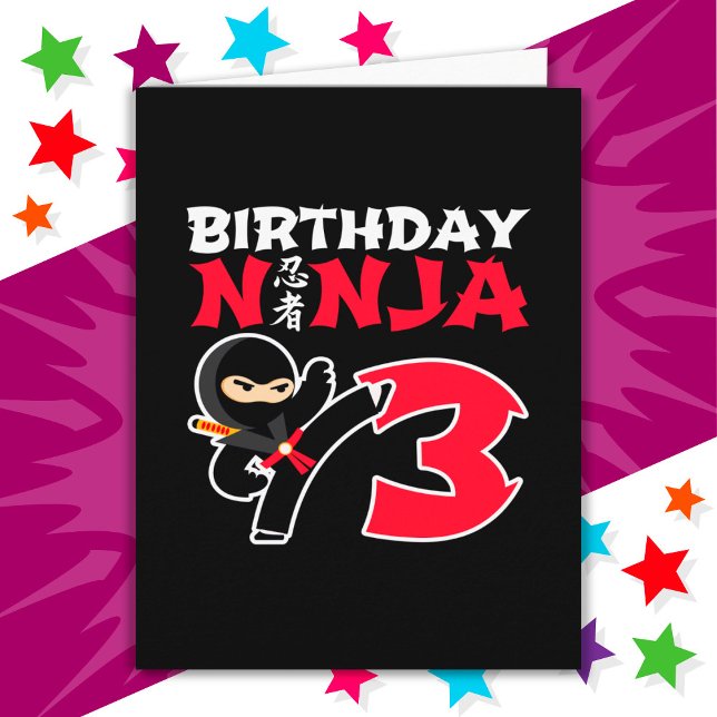 3 Year Old Karate Ninja Party Kids 3rd Birthday Card (Creator Uploaded)
