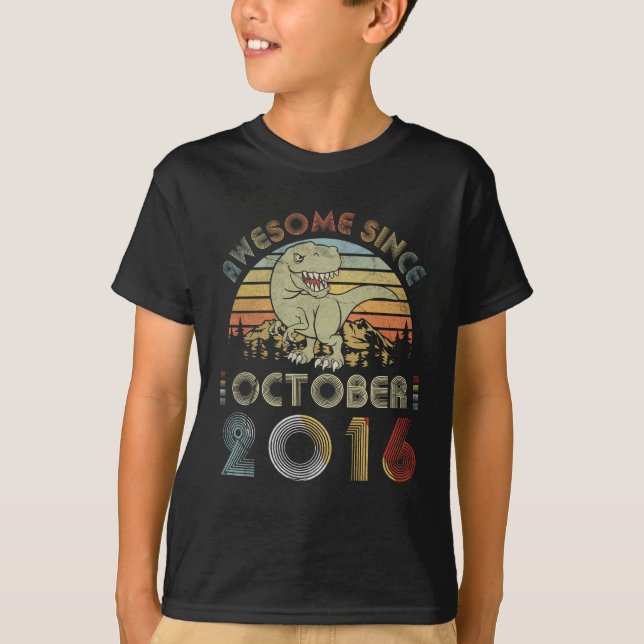 3 Year Old October 2016 3rd Dinosaur Birthday Boy T-Shirt (Front)