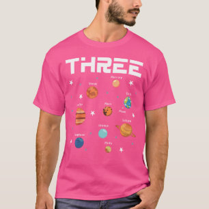 3 Year Old Outer Space Birthday Party Solar Planet T-Shirt
