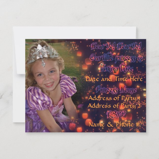 3 Year Old Princess Birthday Invites with Back (Front)