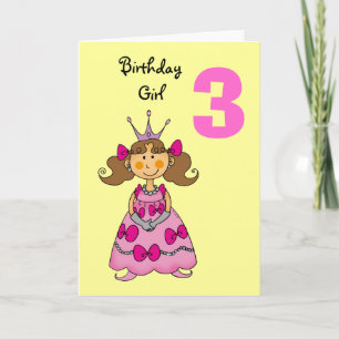 3 year old princess (brown hair) card