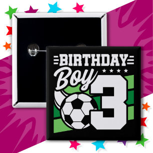 3 Year Old Soccer Football Party 3rd Birthday Boy 15 Cm Square Badge